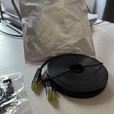 Flat Cat6 Ethernet Patch Black Cable 30 FT  NEW WITH 10 CONNECTORS