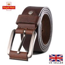 Mens Genuine Leather Belt Belts Real New Buckle For Trouser Jeans Black Brown UK