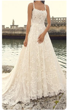 Vintage Square Neck Wedding Dresses Spaghetti Strap Lace Appliques A-line Gowns