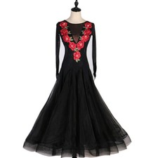 NEW Latin Ballroom Dance Dress Modern Salsa Waltz Standard Long Dress F462 Black