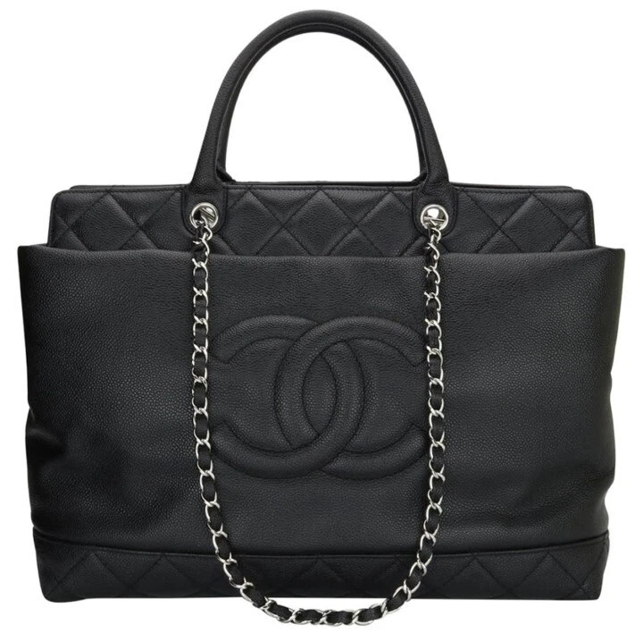 CHANEL Double Handle Tote Bag Caviar Leather Black