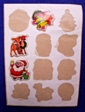 THREE VINTAGE CHRISTMAS PUFFY STICKERS 1970's Santa reindeer bells 1" tall neon