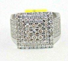 Natural Round Diamond Cluster Square Men's Wide Ring 14k White Gold 2.36Ct