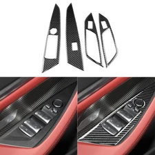 4 Pcs Carbon Black Fiber Window Lift Switch Panel Cover For BMW 4 Series M4 21+