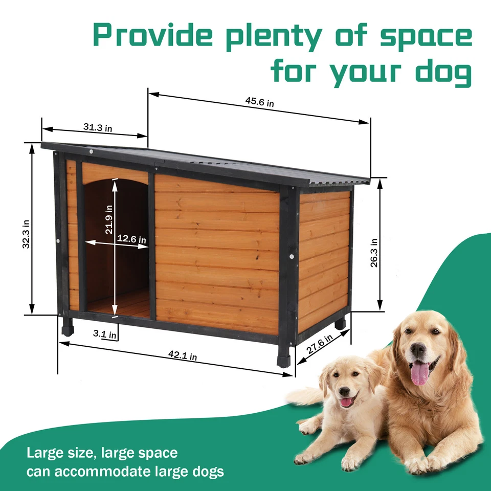 46" Pet Large Dog House Outdoor Indoor Wooden Kennel Weatherproof Dog House - Image 2 of 4