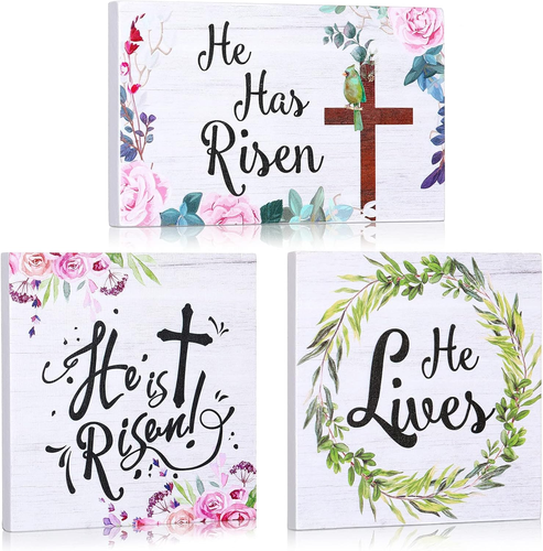 3 Pieces Easter Christian Table Decorations Signs He Is Risen Decor Wooden Inspi