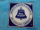 Vintage Bell System American Telephone & Telegraph Sign Metal Porcelain Enameled