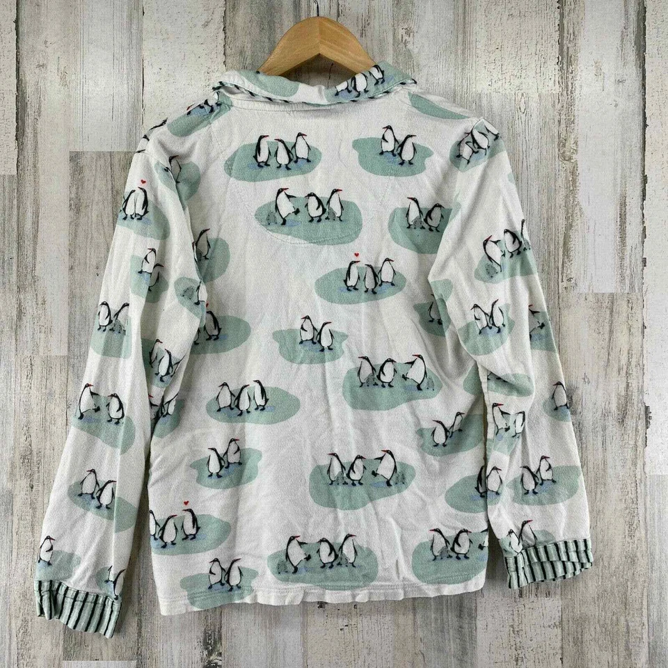 Conjunto de pijama Munki Munki para mujer pequeño blanco verde pingüino rayón mezcla de algodón Foto 4 de 4