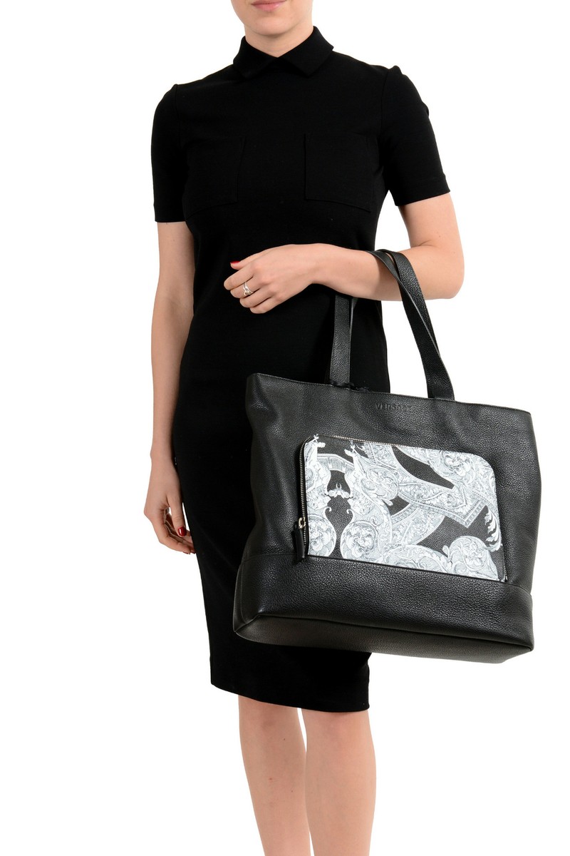 Versace★素敵!Unisex Black Leather Large Tote Shoulder Bag Versace Unisex Black Leather Large Tote Shoulder Bag | eBay