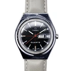 Timex Q Mens Vintage Red Crosshair Black Dial Genuine Leather 1970's Not Running