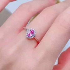 3Ct Oval Cut Lab Created Pink Sapphire Halo Wedding Ring 14K White Gold Plated