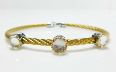 CHARRIOL 18K YELLOW WHITE GOLD STAINLESS STEEL TOPAZ CABLE TWIST BRACELET NEW
