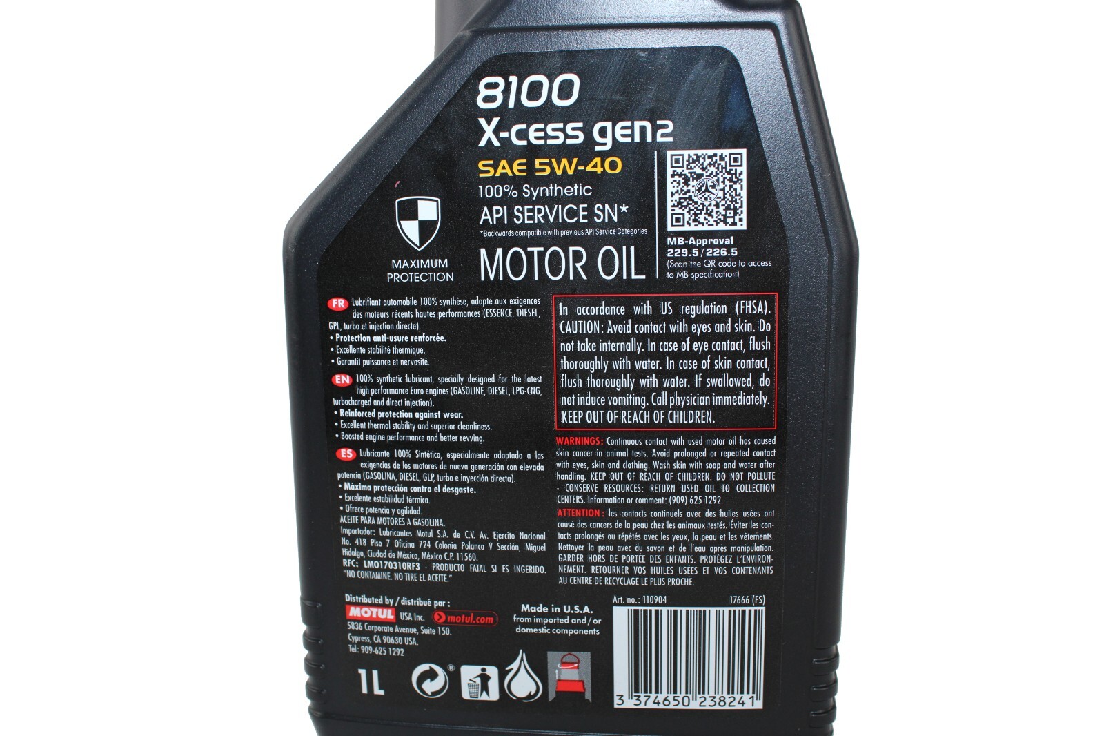 Motul 8100 X-cess gen2 SAE 5W-40 100% Synthetic Engine Motor Oil 1 Liter 110904