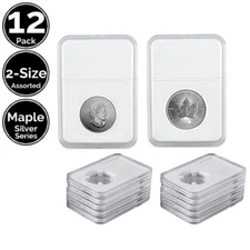 12 Pack 2 Size Assorted Slab Coin Holder For Canadian Silver Maple Leaf 1/2 1 Oz