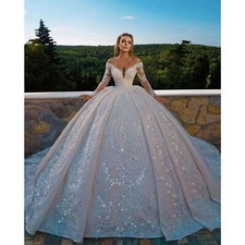 IS-NWT US2 Shiny Sequined Beading Wedding Dress V-Neck Backless Bridal Gown