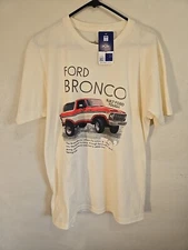 FORD VINTAGE 78 BRONCO T SHIRT MENS LARGE L WHITE CLASSIC 4X4 RETRO PULLOVER NWT