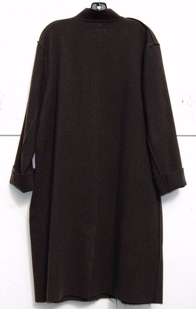 Eskandar DARK BROWN 70% Wool 30% Cashmere Stand Collar 42” Long Coat O/S $2190