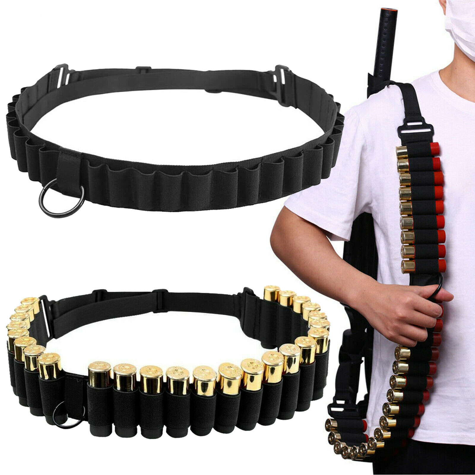 Adjustable Shotgun Shell Bandolier Belt 12/20 GA Tactical Ammo Holder 25 Rounds eBay