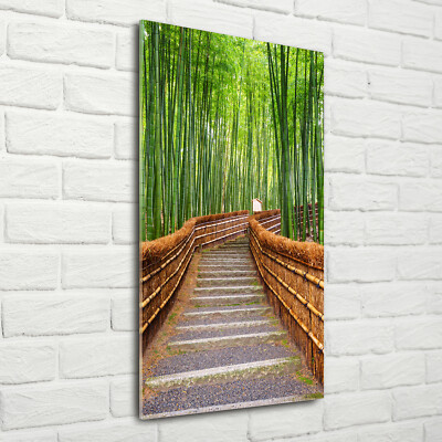 Wand-Bild Kunstdruck aus Hart-Glas Hochformat 70x140 Bambuswald