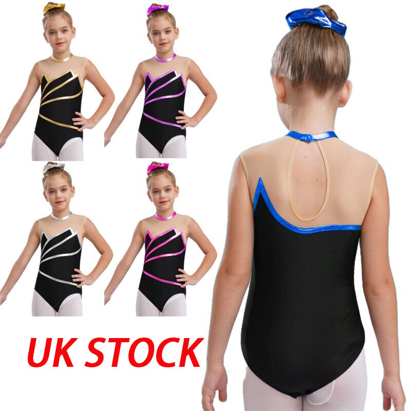 YEAHDOR Girls Ballet Gymnastics Leotard - Sleeveless Mesh Back Sport Bodysuit For Dance & Performance