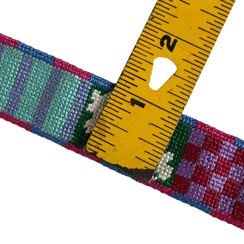 Girls’ Multi Flower Star Hearts Colorblock Woven Needlepoint Belt Brass Buckle - Picture 8 of 9