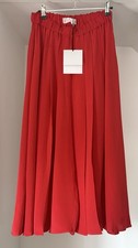 Victoria Beckham Pleated Red Silk Crepe Culottes Wide Leg Trousers UK 10 BNWT