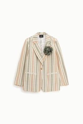 DIXIE Damen Blazer gestreift mit Taschen und Blumenapplikation Jacke elegant lässig