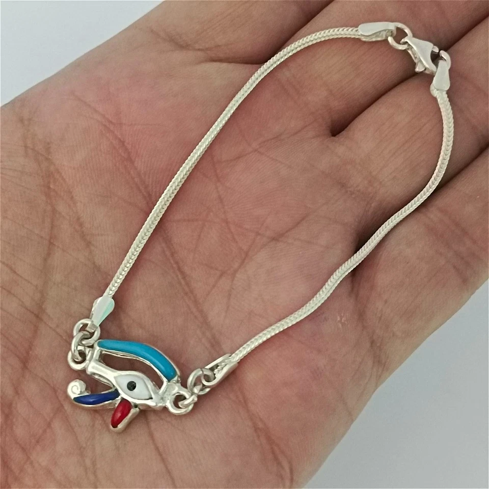 Pulsera de plata 925 hecha a mano con piedra lapislázuli Ojo de Horus encanto egipcio Foto 3 de 4