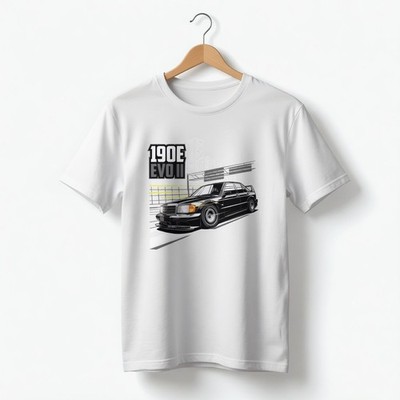 190E Evo II T-Shirt Retro DTM Legend Rennwagen Grafik schwarz weiß Tee