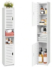Slimline Bathroom Tallboy Free Standing Cabinet Tall Storage Cupboard White