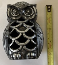 Vintage Mid Century Modern Silver-tone Metal Owl Bank With Screw 4  tall