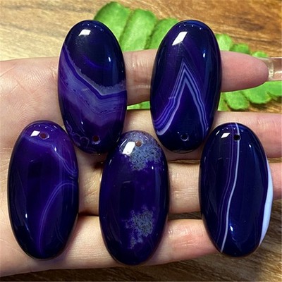 PF05DA05315 5pcs 42x22x7mm Purple/white Stripes Agate Oval Pendant Bead