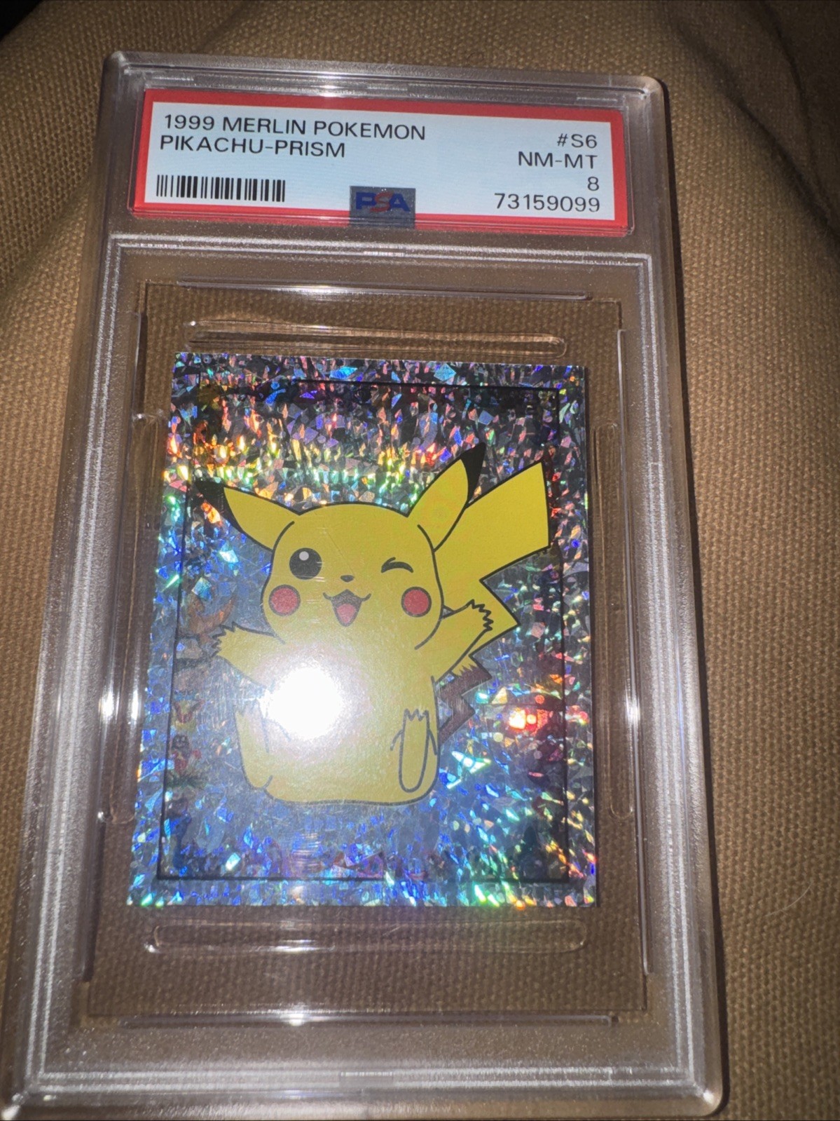 1999 MERLIN POKEMON S6 PIKACHU PRISM PSA 8