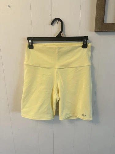 Alo Yoga High Waist Biker Shorts (Women's Medium) Yellow - 7"