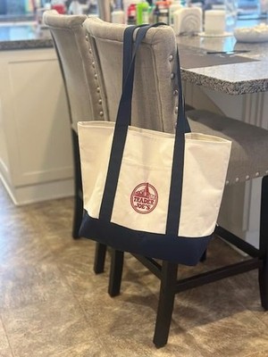 EXZMA Large Trader Joe's Style Canvas Tote Bag – Embroidered, Cotton, 14x6x20 In