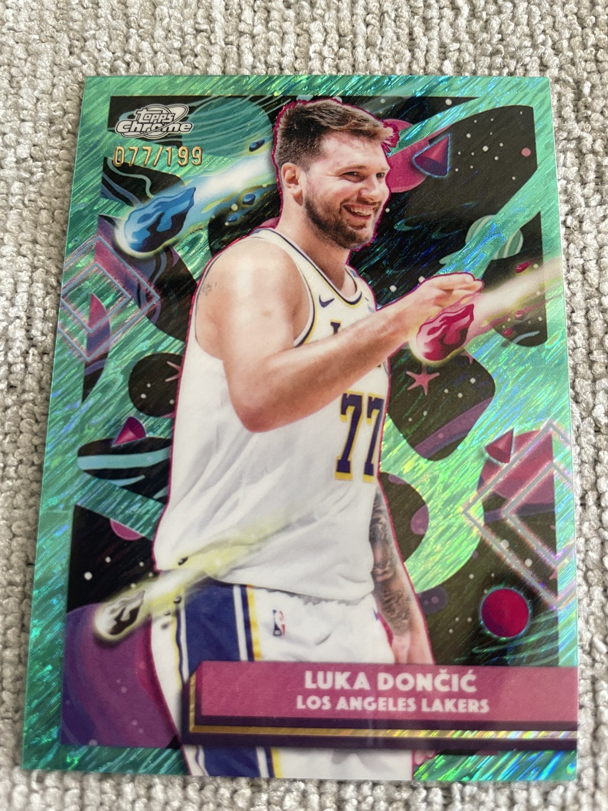 JERSEY NUMBER MATCH 2025-26 Topps Chrome Cosmic Luka Doncic Aqua 077/199 #66
