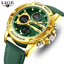 LIGE FOXBOX Men Digital Watch Military LED Wristwatch Leather Sport Boys Watches
