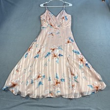 Lulus Women's Pink Floral Print Midi Dress With Adjustable Straps, Back Zipper,M