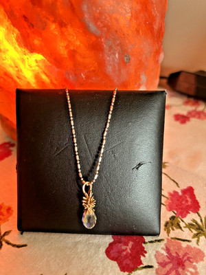 14k Gold & Crystal Pineapple Pendant  Necklace  Maui Divers Jewelry Aloha :)