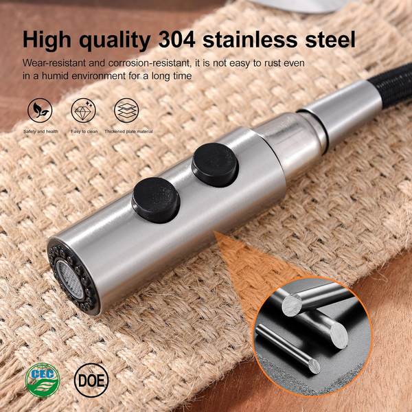 Cabezal de grifo de cocina de metal con 15 adaptadores, rociador de acero inoxidable 2