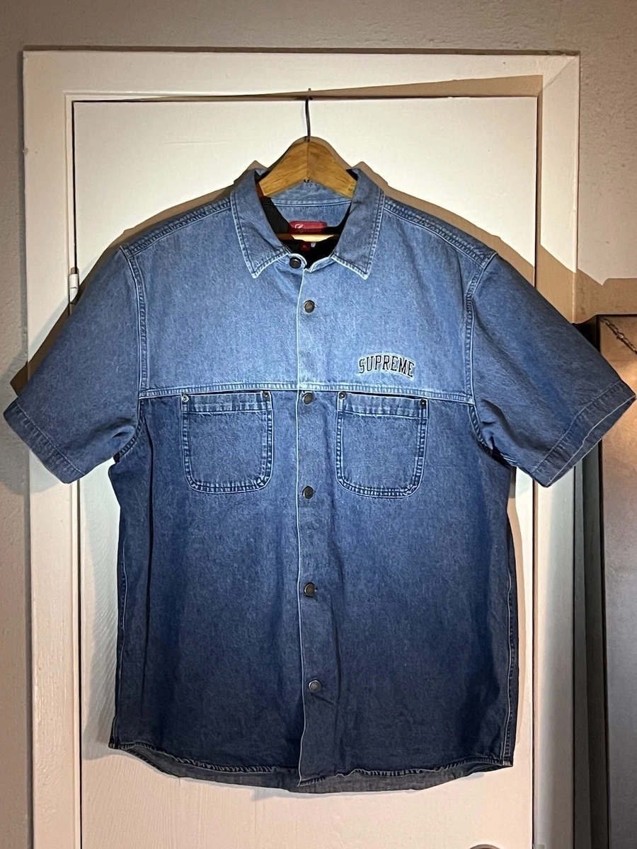 Supreme Denim Short Sleeve Casual Button-Down Shirts for Men for