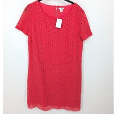 J Crew Shift Dress Womens 6 Coral Orange Eyelet Lace Short Sleeve Office Career