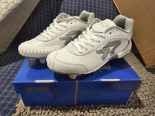 Ringor Dynasty II Softball Metal Spikes with Pitching Toe-White-Size 6.5