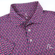 Rhoback The Ballgame Cocktail Polka Dot Performance Polo Navy Blue Mens Medium