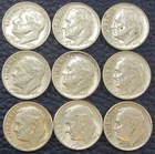 1964 P Roosevelt Dimes 90% Silver - Lot Of 9 Condition Varies c