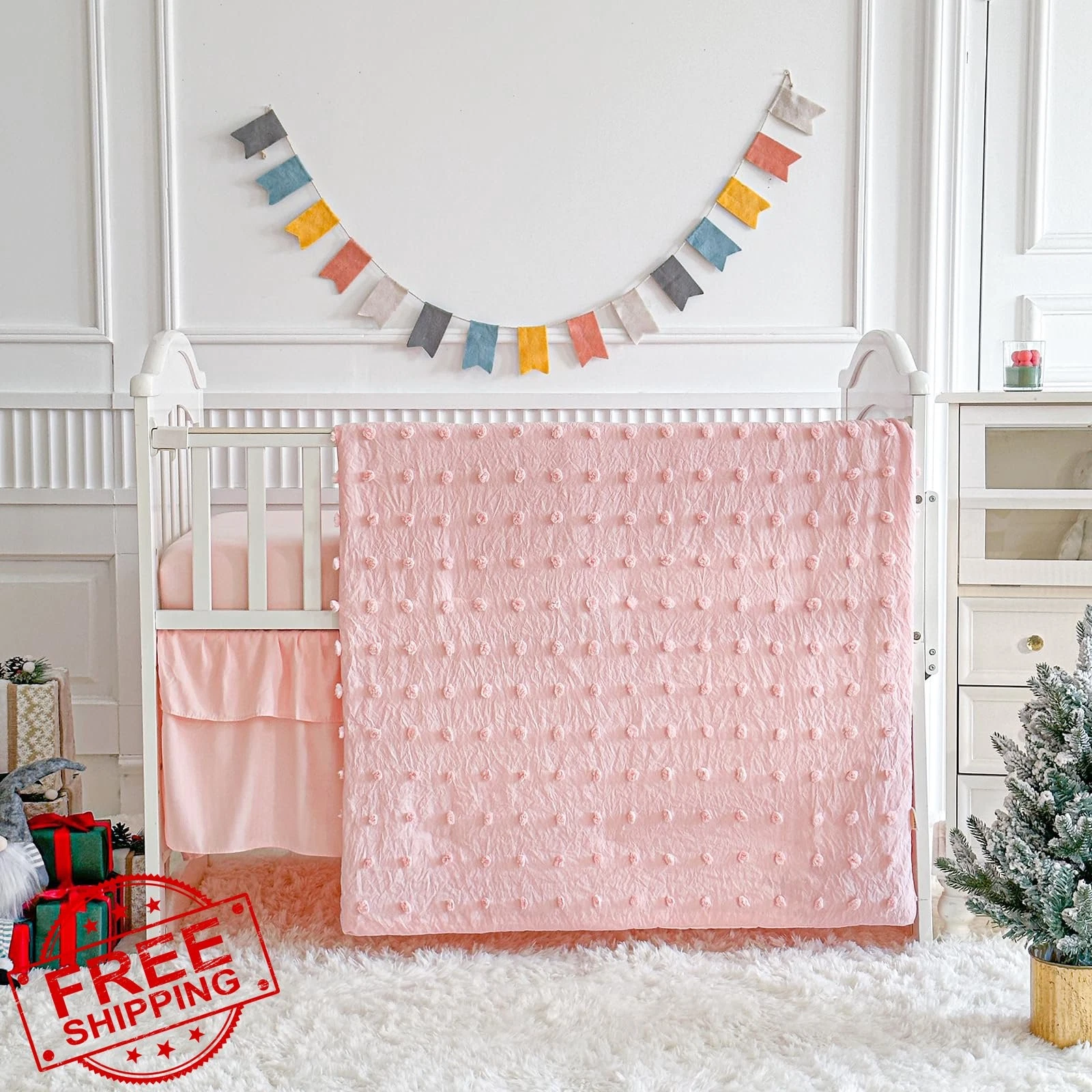 Pink Baby Girls Crib Bedding Set 3pc Boho Jacquard Comforter
Opens in a new window or tab