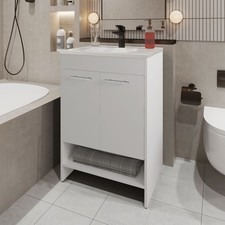 Shell Bathroom Vanity with 2 Doors and Open Storage, White