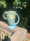 Vintage Roseville Pottery White Rose Vase, Ciel Blue, Shape 982-7", Circa 1940
