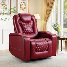 Canmov Power Recliner Chair - PU Leather Chair Home Theater Seating Red
