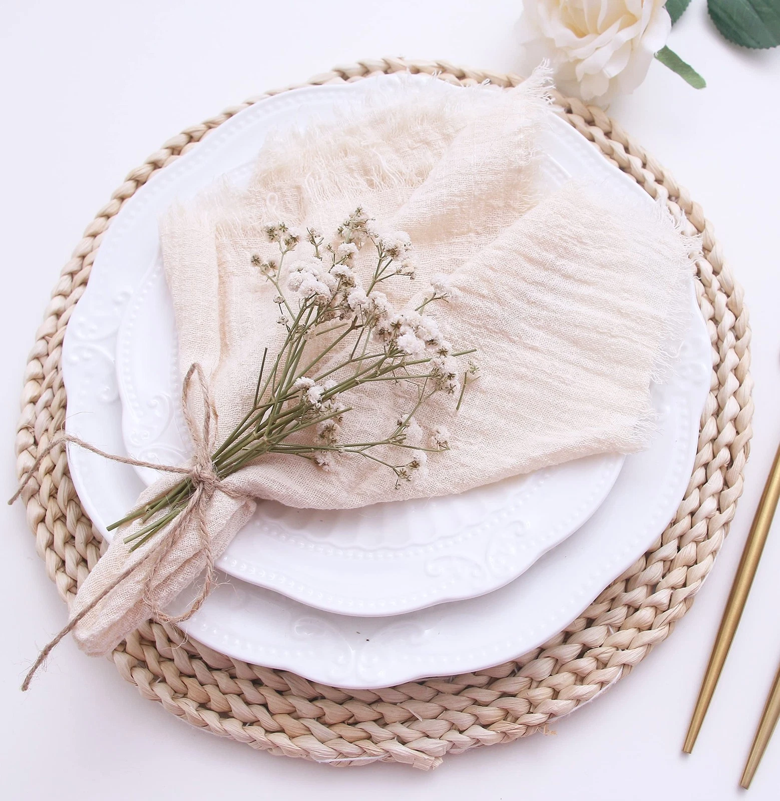 Fall Cloth Napkins with Fringe Set of 12,100% Soft Cotton,Washable Gauze Napk...